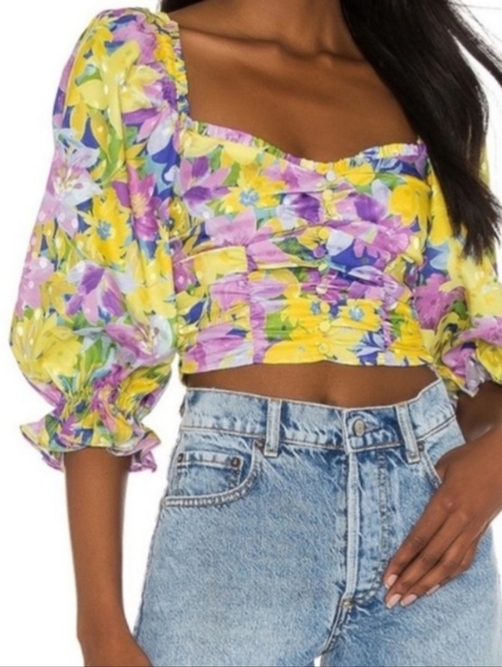 Beautiful For Love and Lemons Colourful Puff Sleeve Crop Top XS